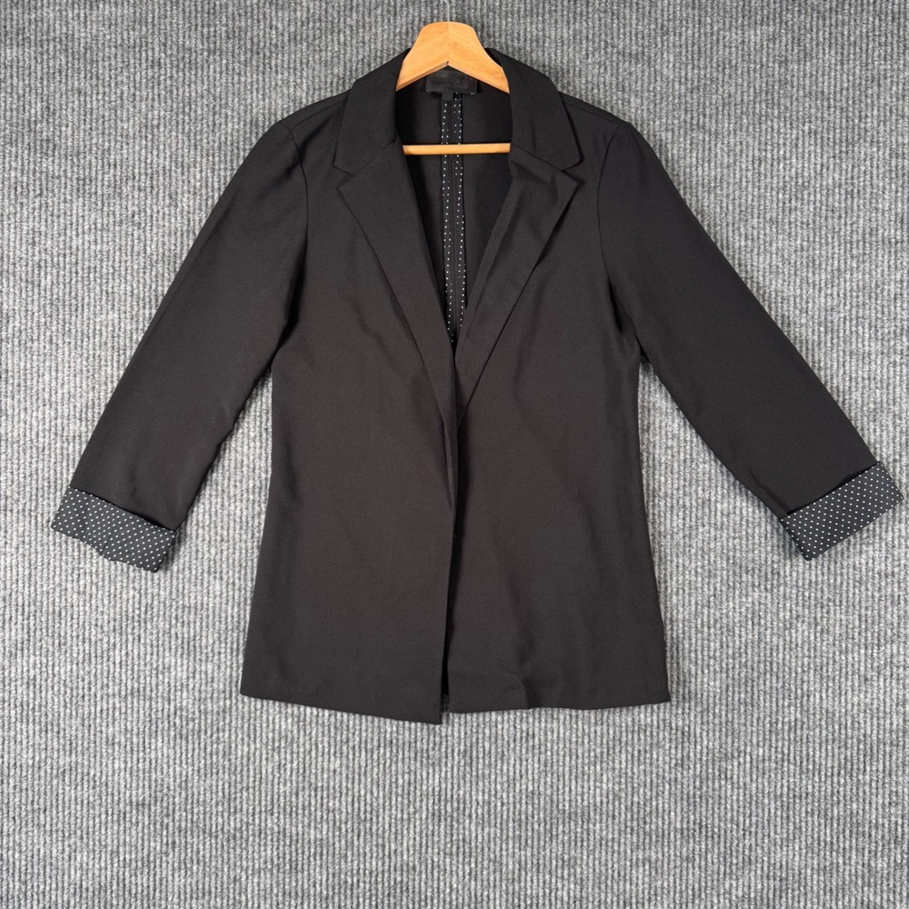Minimalist Black Blazer Womens S Open Front Polka Dot Lined Workwear Chic
